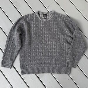 Jos A Bank Men's XL Cable Knit Lambswool Sweater Gray Preppy Crewneck Minimalist
